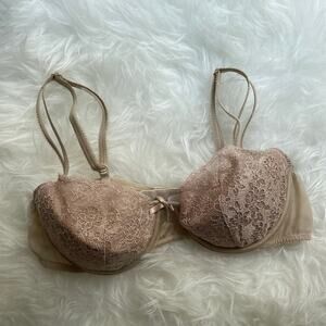 Victoria’s Secret Balconet Bra Nude Lace and Mesh Padded Adjustable Women’s 36B